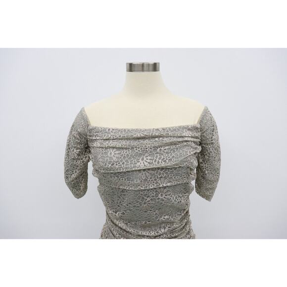 Badgley Mischka Lace Gown Silver Off the Shoulder Dress Size 8 Retail $660 - Picture 3 of 16